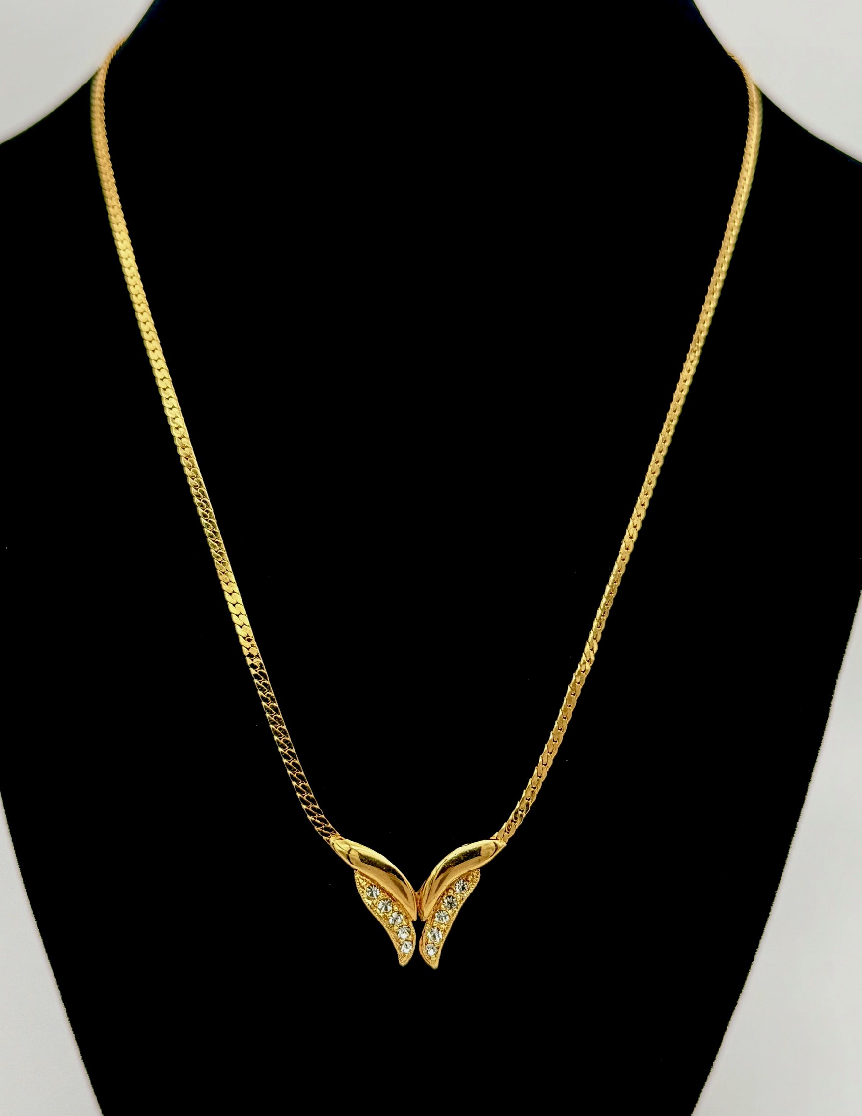 17" flat gold tone chain with cubic zirconia