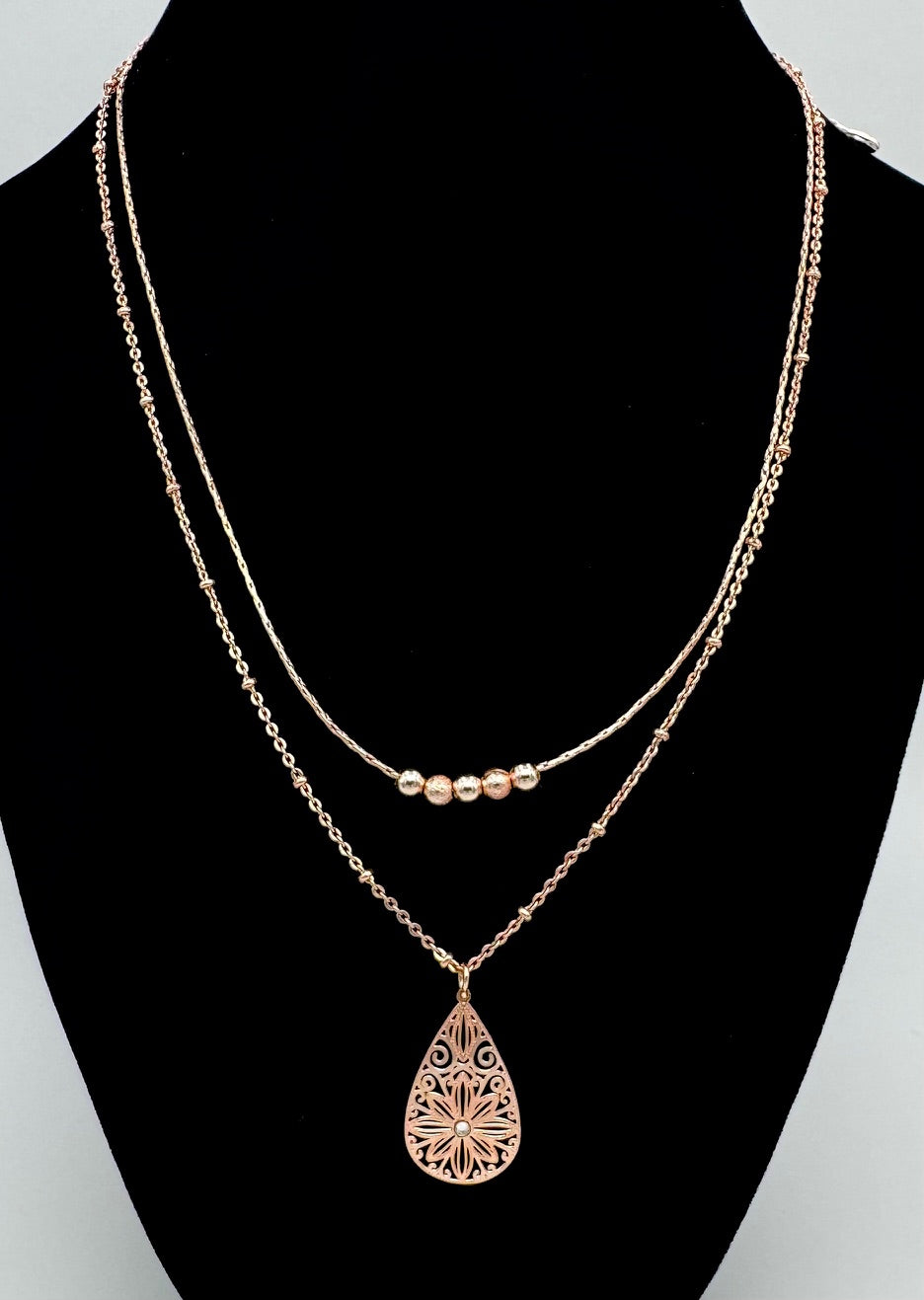 16" rose gold tone 2 strand pendant