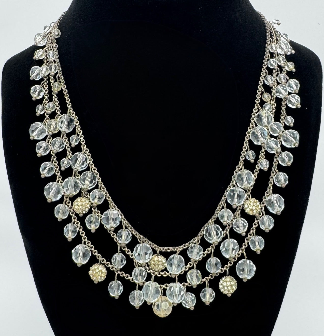 16" silver-tone chain 3 strand glass beads