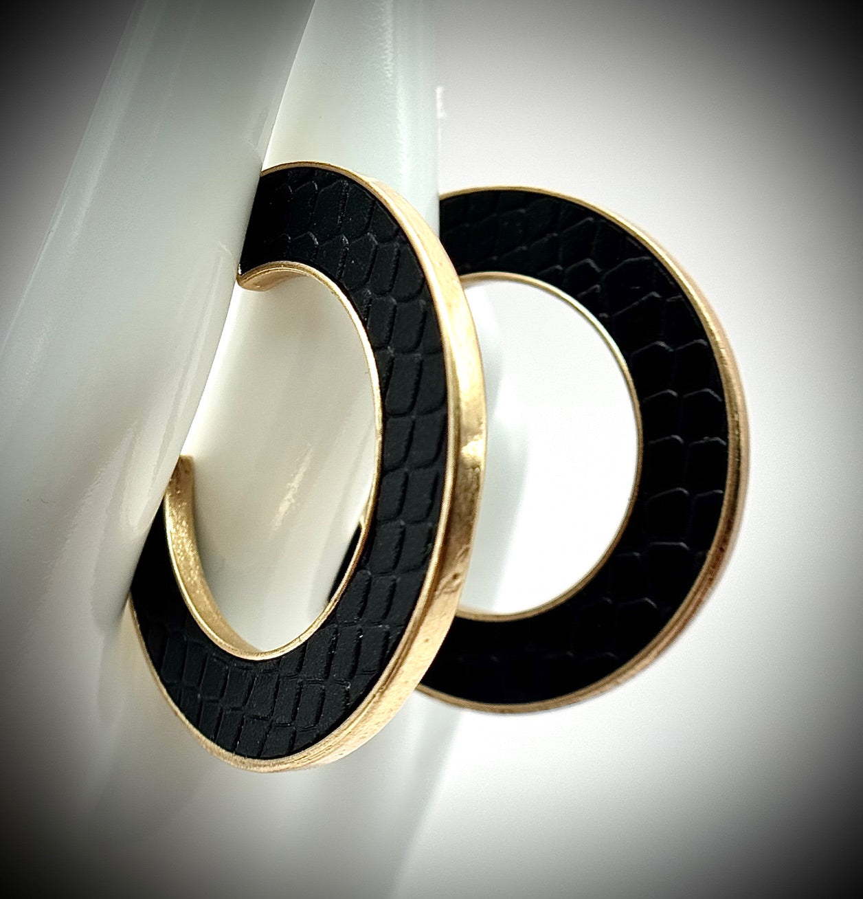 embossed print leather inset hoop earrings